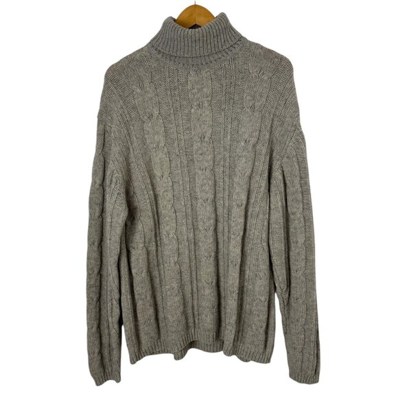 GAP NEW Gray Turtleneck Cable Knit 100% Wool Sweater Size XXL Winter Preppy - Picture 1 of 9
